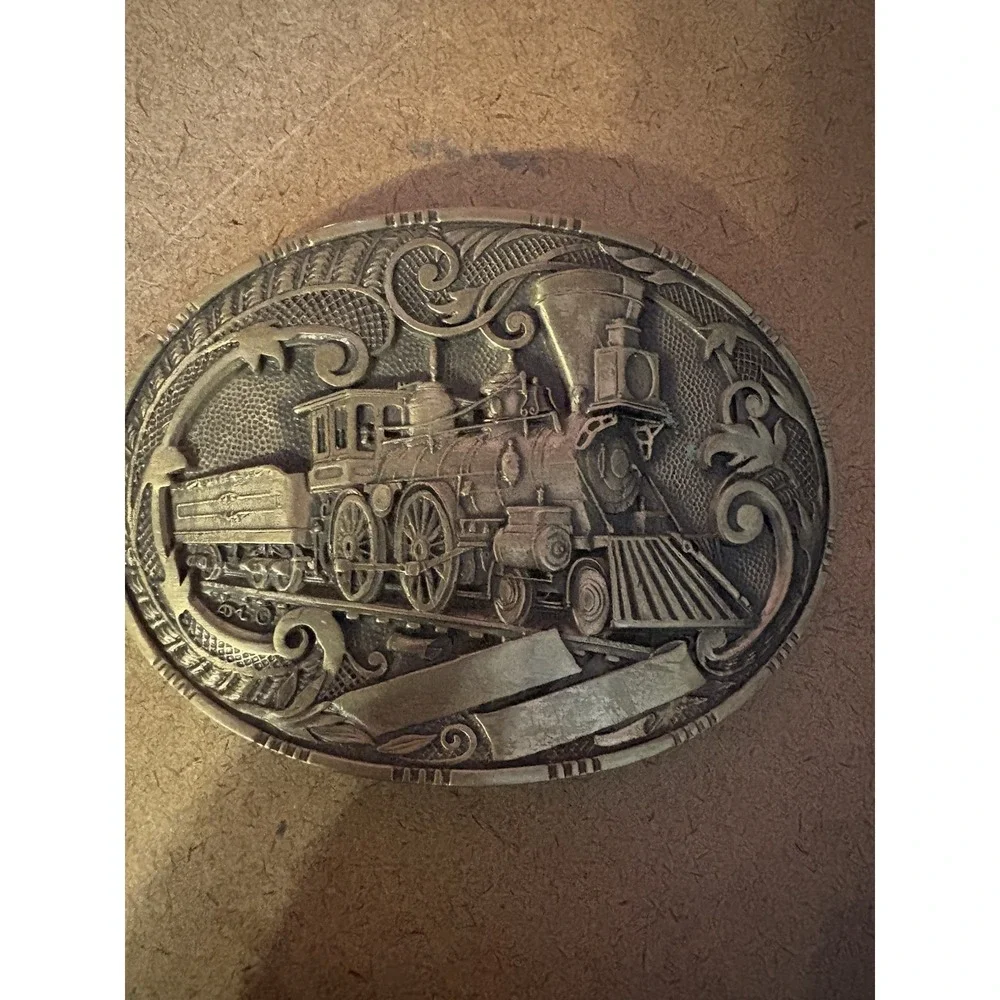 Vintage Solid Brass Steam Locomotive Train Belt Buckle Award Design Medals USA